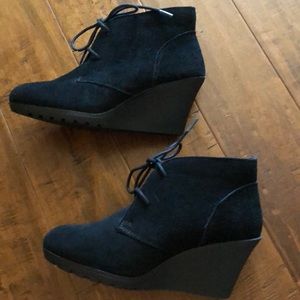 Black suede shoe boots. Brand new, never worn.